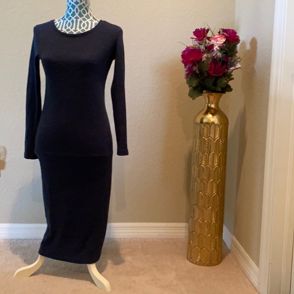 Navy blue Sweater dress midi length